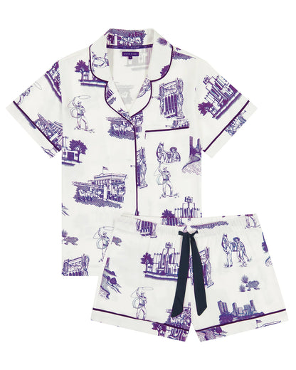 KATIE KIME - Fort Worth Toile Pajama Shorts Set - Purple