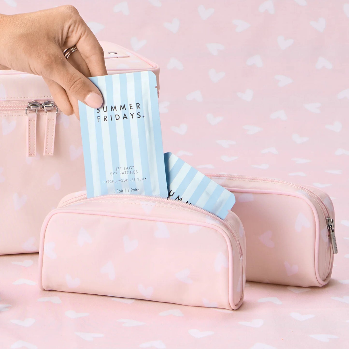 Small Patterned Toiletry Bag - Tossed Pink Hearts