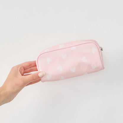 Small Patterned Toiletry Bag - Tossed Pink Hearts
