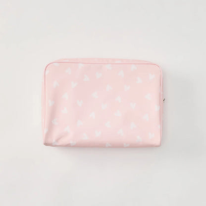 Large Patterned Toiletry Bag - Tossed Pink Hearts