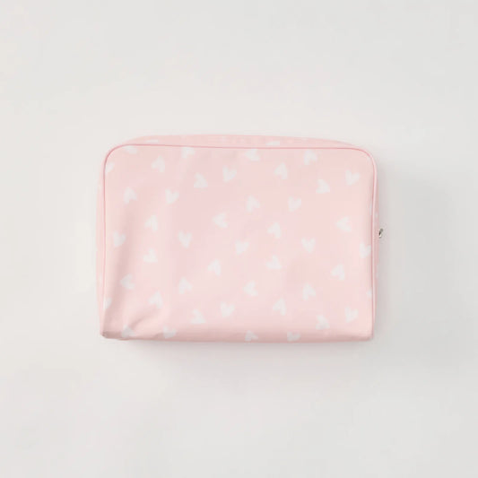 Large Patterned Toiletry Bag - Tossed Pink Hearts