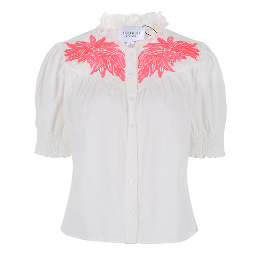 The Shirt - The Nicole Shirt - White/Pink Embroidery