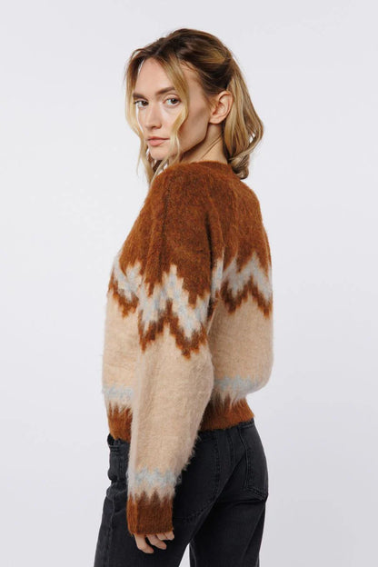 Long Sleeve Pullover Sweater - Brown Multi
