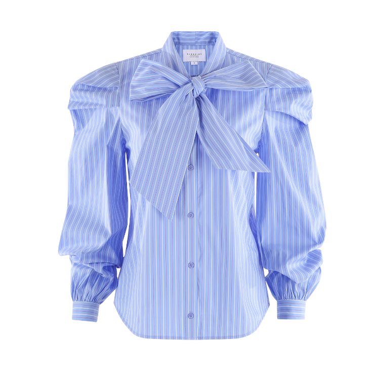 The Long Sleeve French Bow Shirt - Blue/White/Red Micro