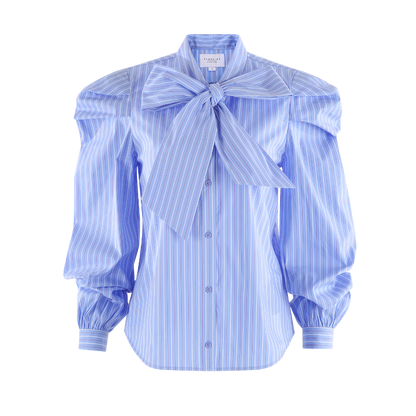 The Long Sleeve French Bow Shirt - Blue/White/Red Micro