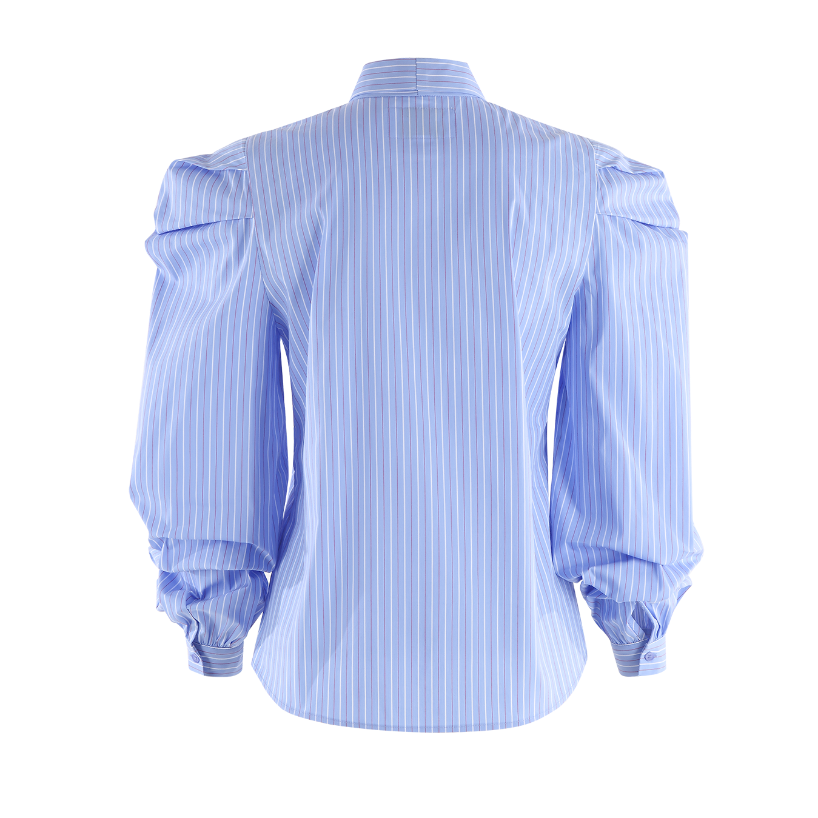 The Long Sleeve French Bow Shirt - Blue/White/Red Micro
