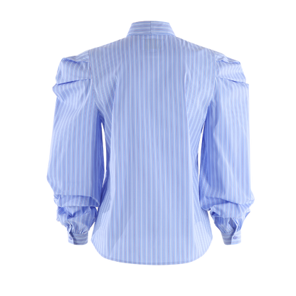 The Long Sleeve French Bow Shirt - Blue/White/Red Micro