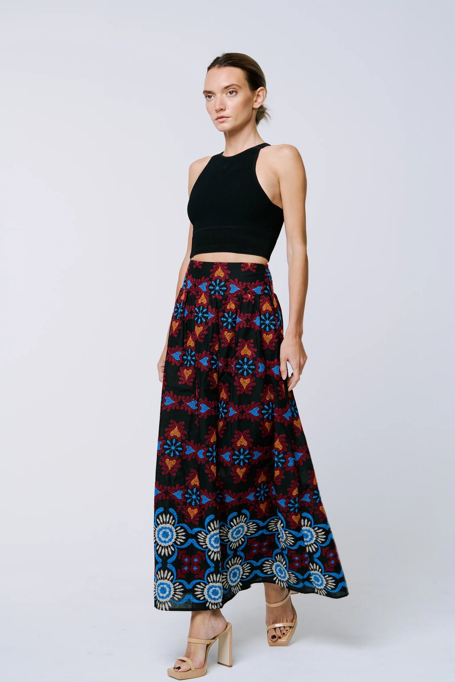 CIEBON - Deana Embroidered Maxi Skirt - Black Multi