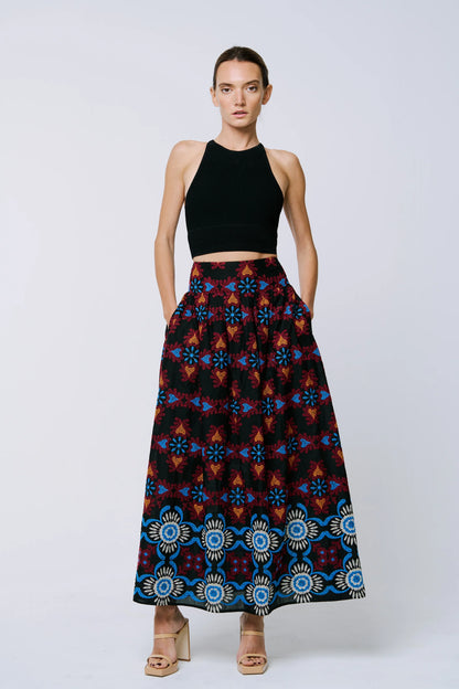 CIEBON - Deana Embroidered Maxi Skirt - Black Multi