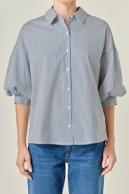 Striped Button Down Shirt - Navy