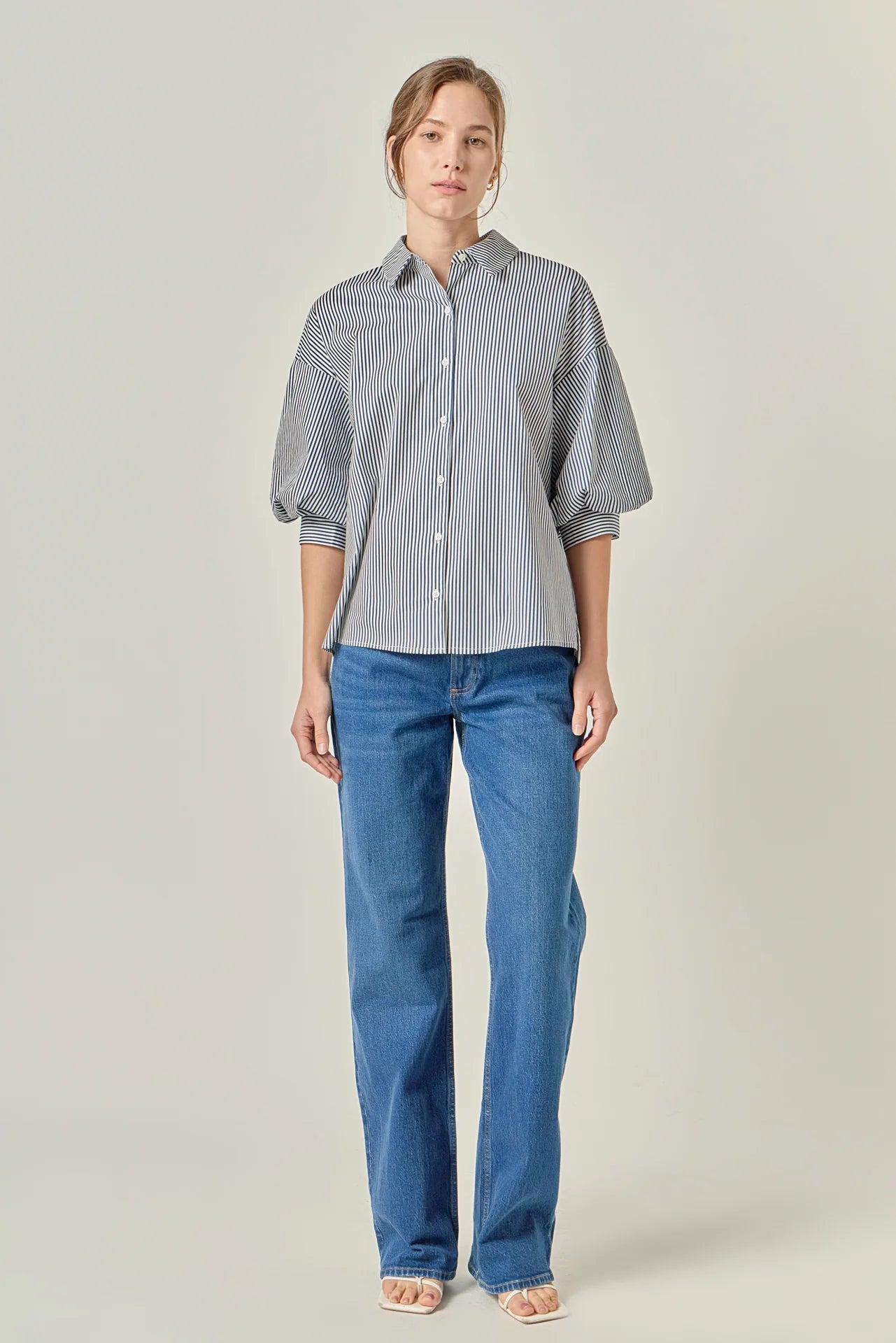 Striped Button Down Shirt - Navy