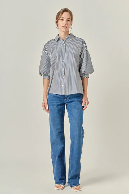 Striped Button Down Shirt - Navy