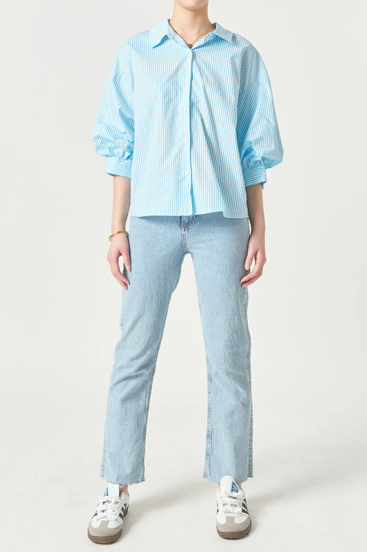 Striped Button Down Shirt - Powder Blue
