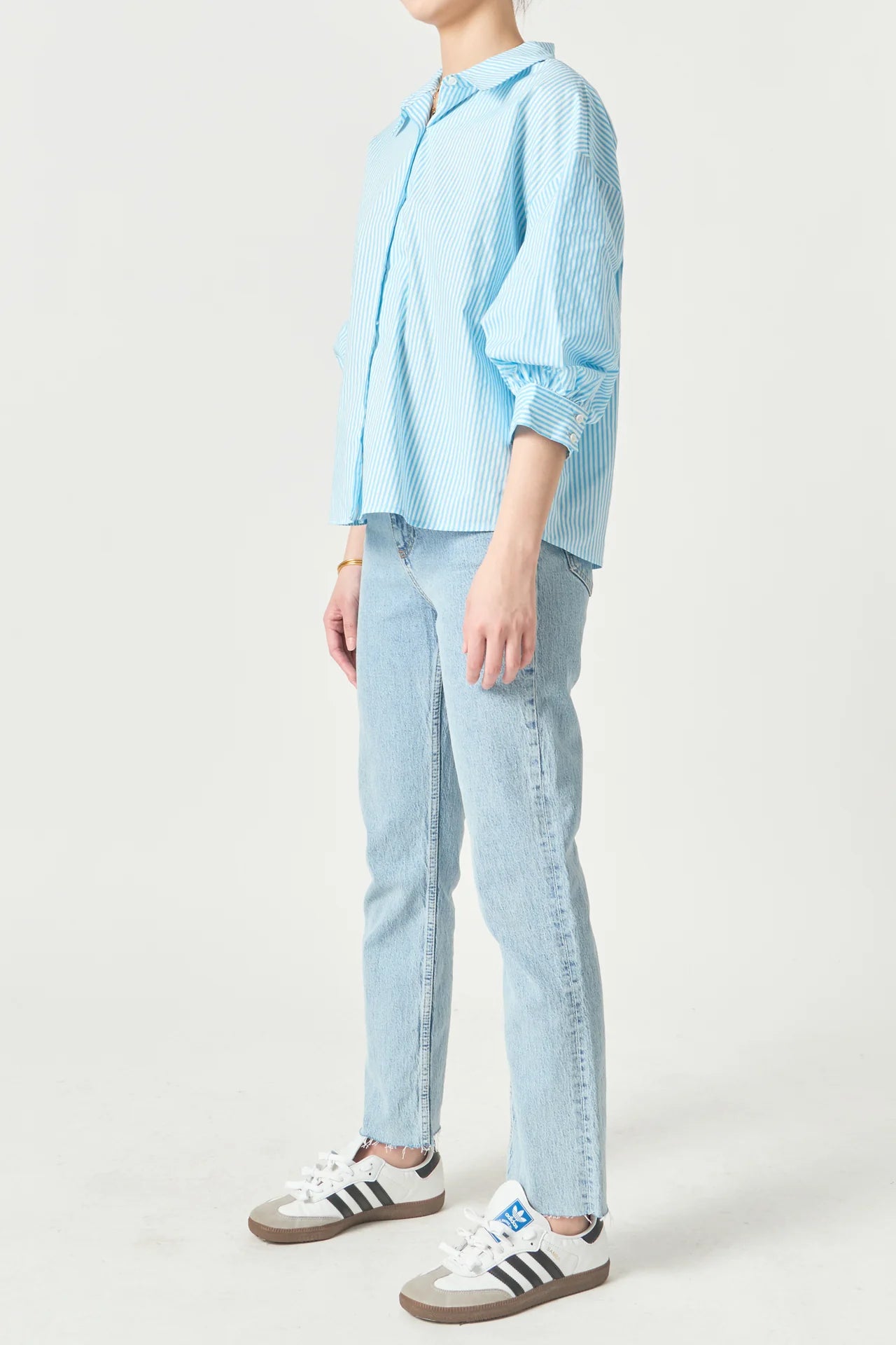 Striped Button Down Shirt - Powder Blue