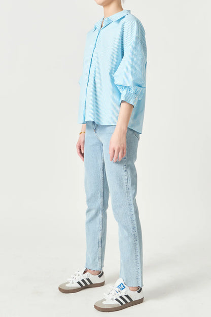 Striped Button Down Shirt - Powder Blue