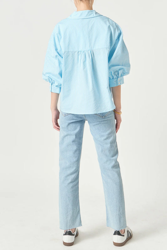 Striped Button Down Shirt - Powder Blue
