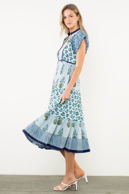 Flutter Sleeve Floral Maxi Dress - Blue