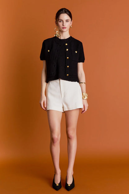 Vivienne Short Sleeve Textured Cardigan - Black
