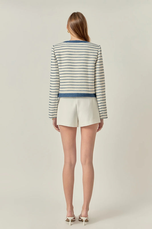 Bouclé Contrast Jacket - White/Blue Stripe