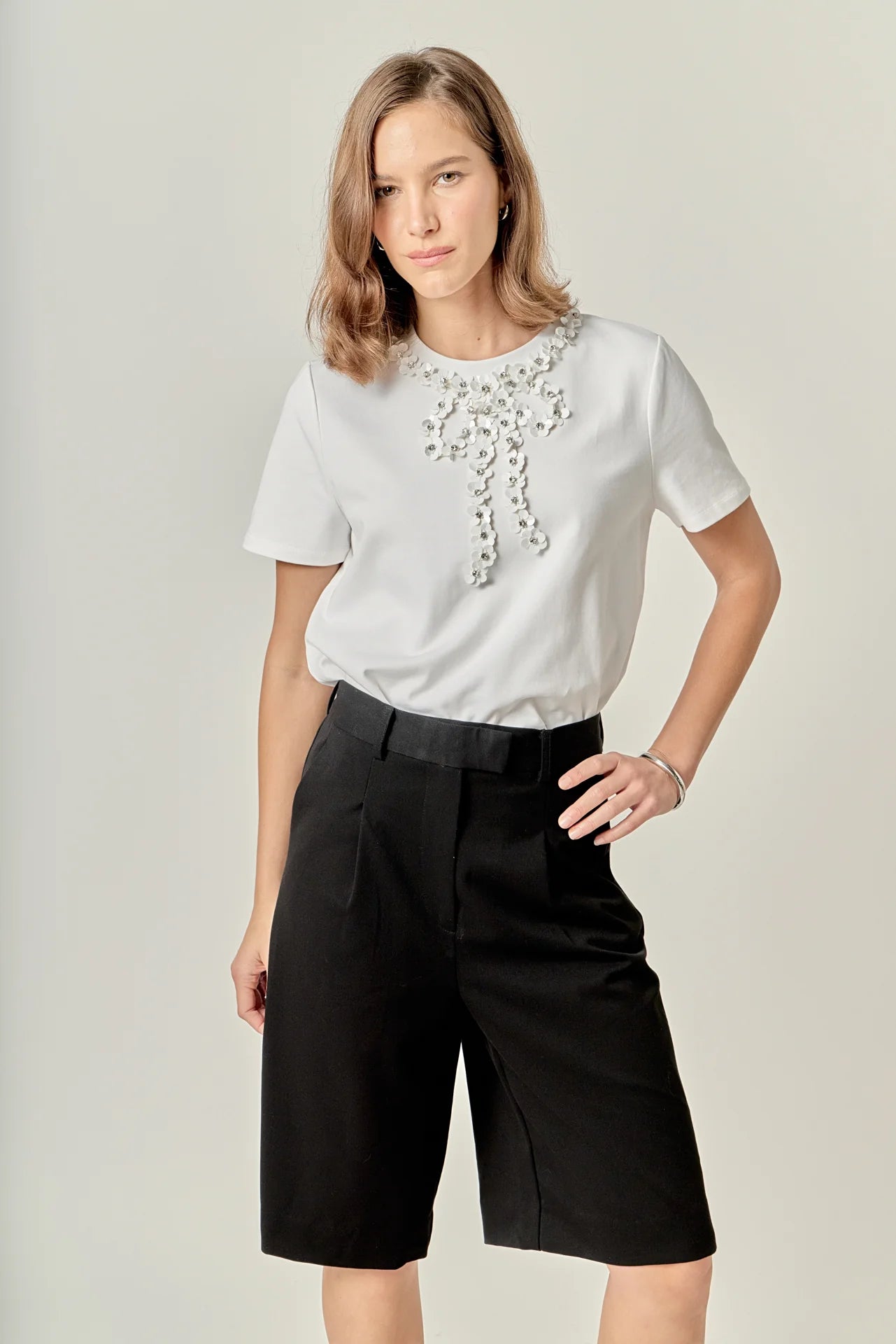 Bow Bead Detail Top - White