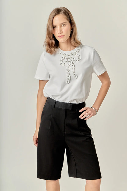 Bow Bead Detail Top - White