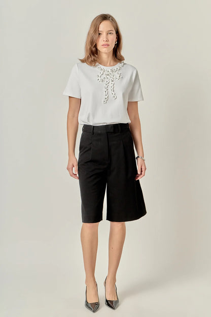 Bow Bead Detail Top - White