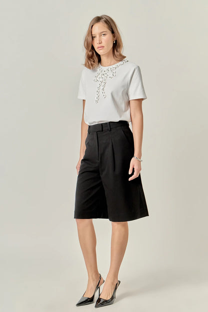 Bow Bead Detail Top - White