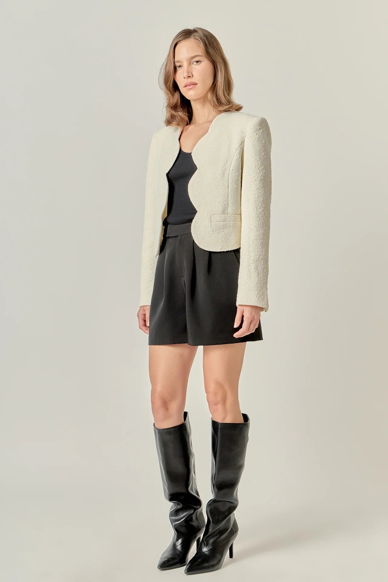 Scallop-Edge Textured Blazer - White