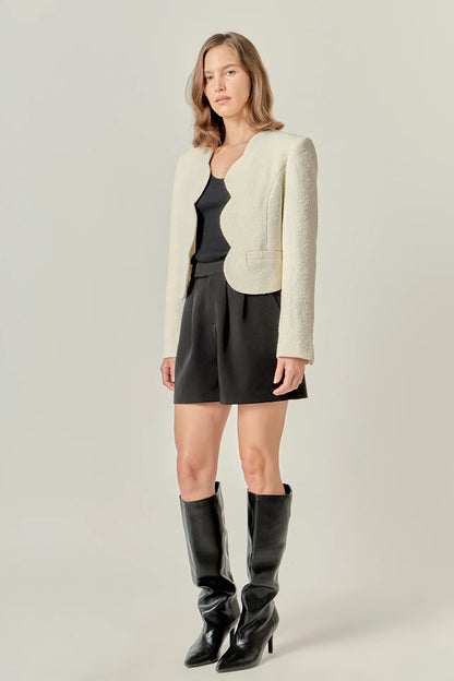 Scallop-Edge Textured Blazer - White