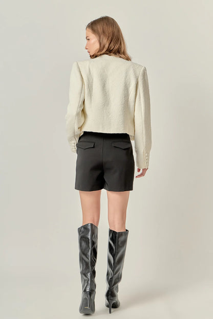 Scallop-Edge Textured Blazer - White