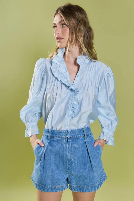 Ruffle Detailed Blouse - Powder Blue
