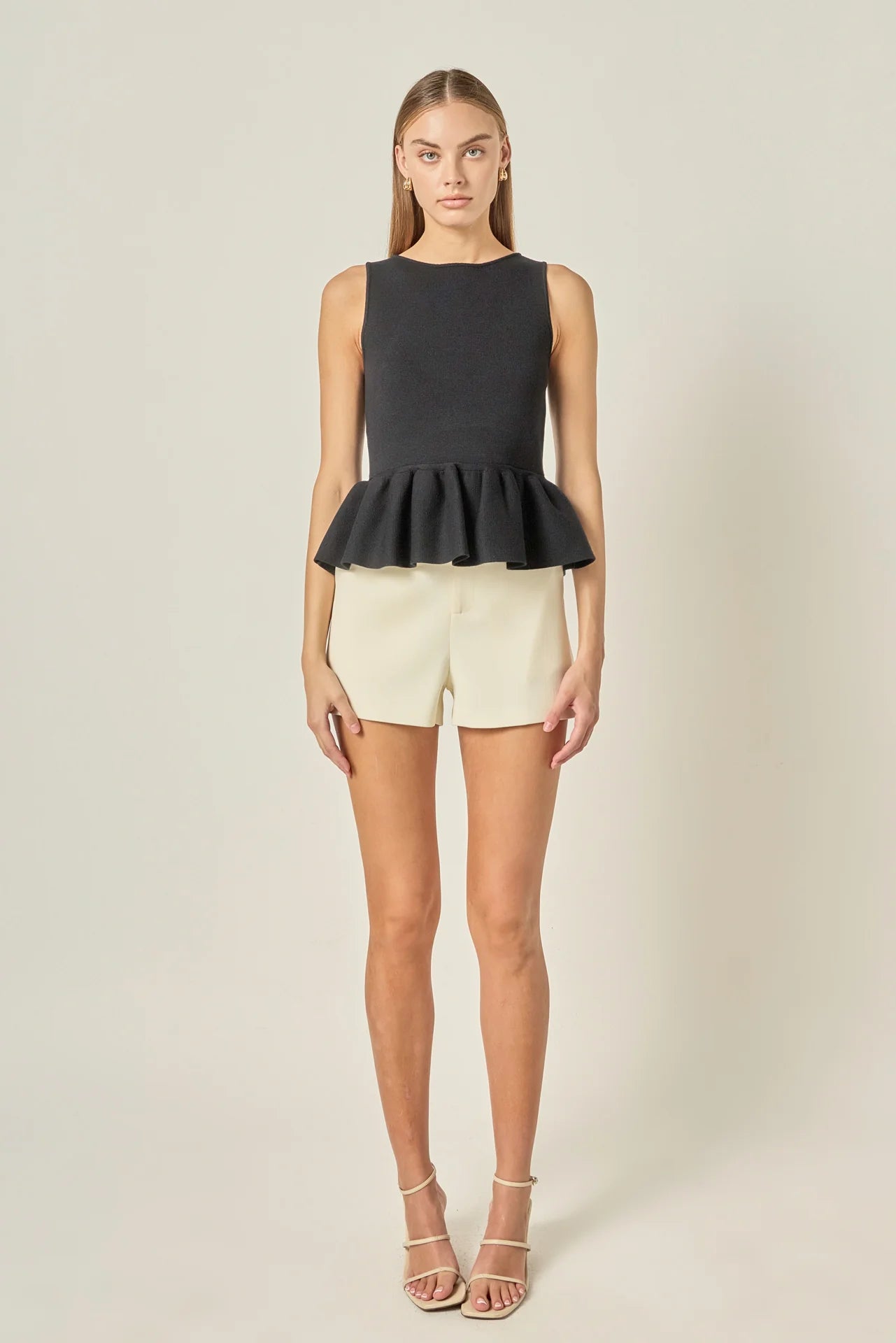 Peplum Sleeveless Knit Top - Black