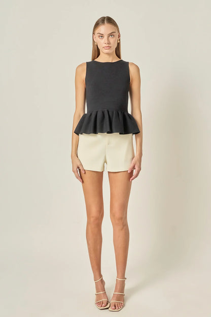 Peplum Sleeveless Knit Top - Black