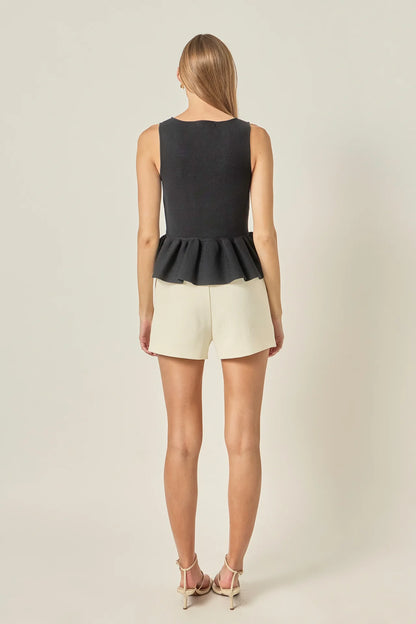 Peplum Sleeveless Knit Top - Black