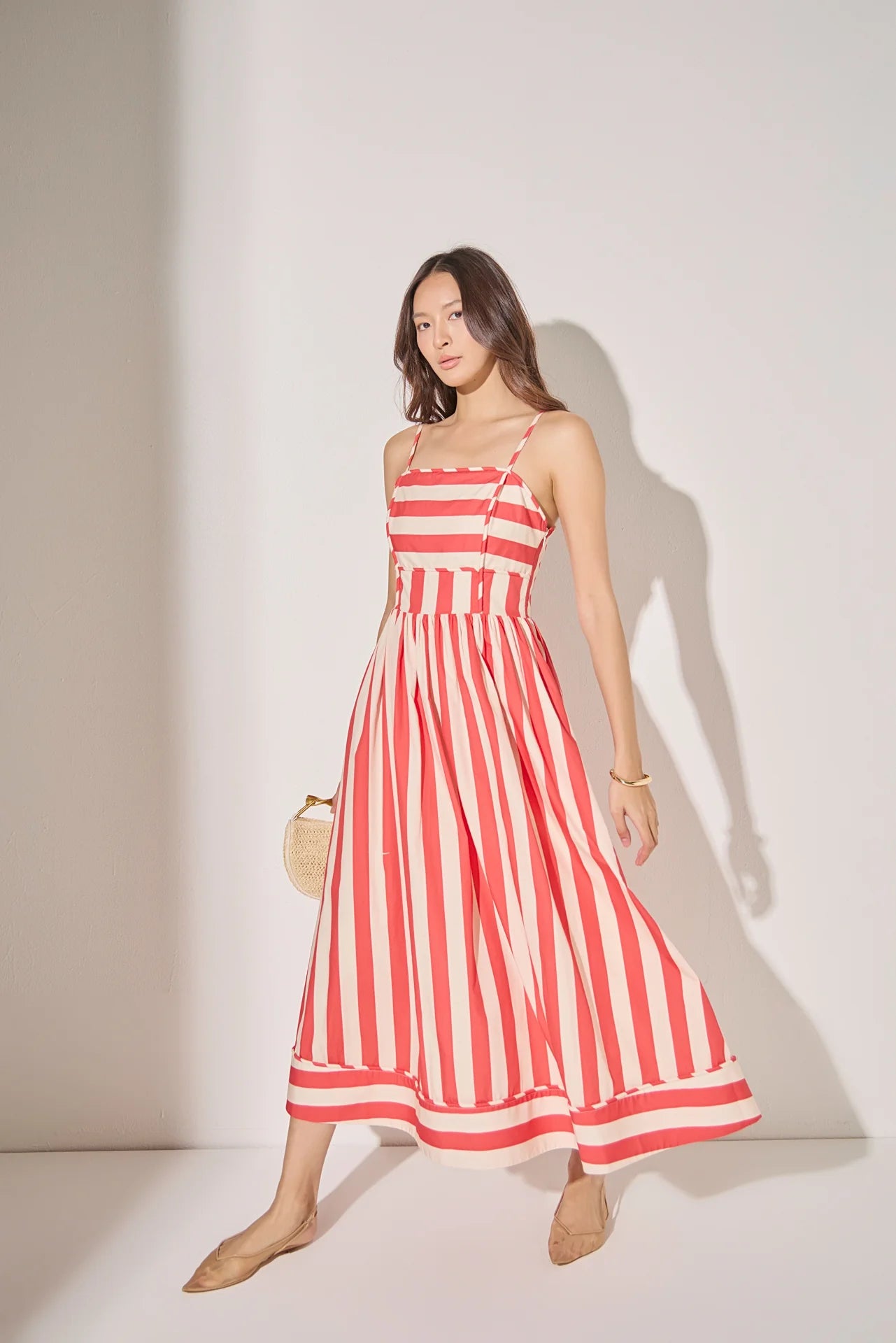 Striped Midi Dress - Red/Ivory