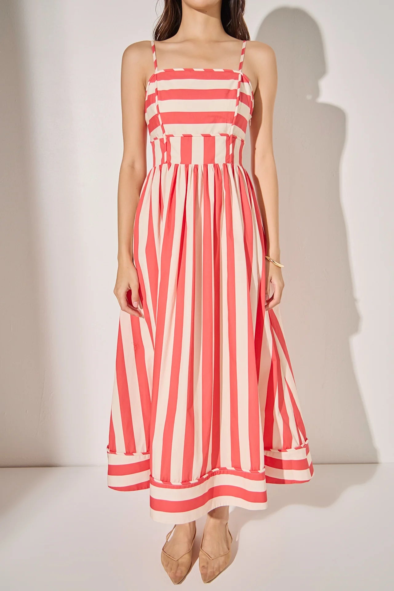 Striped Midi Dress - Red/Ivory