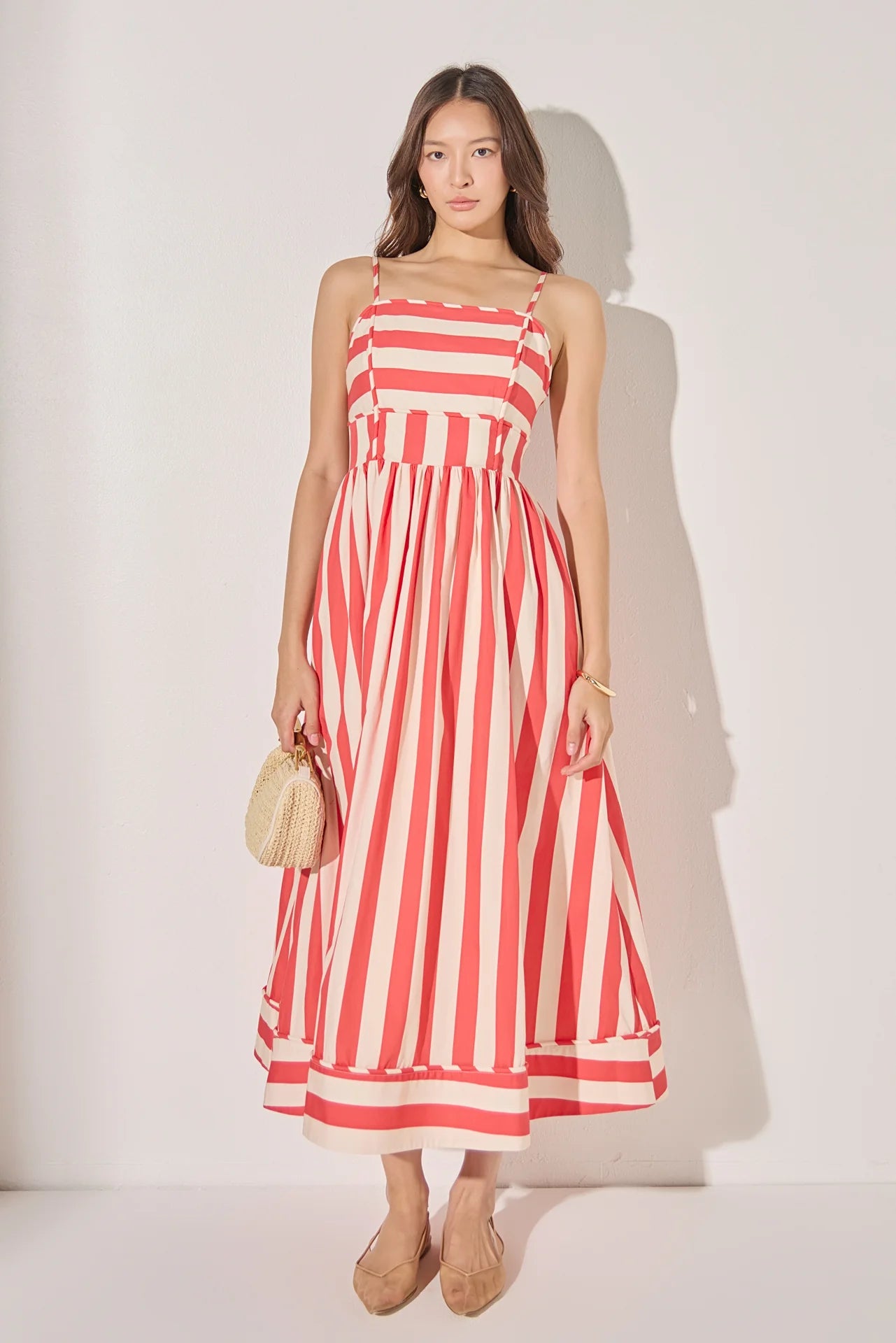 Striped Midi Dress - Red/Ivory