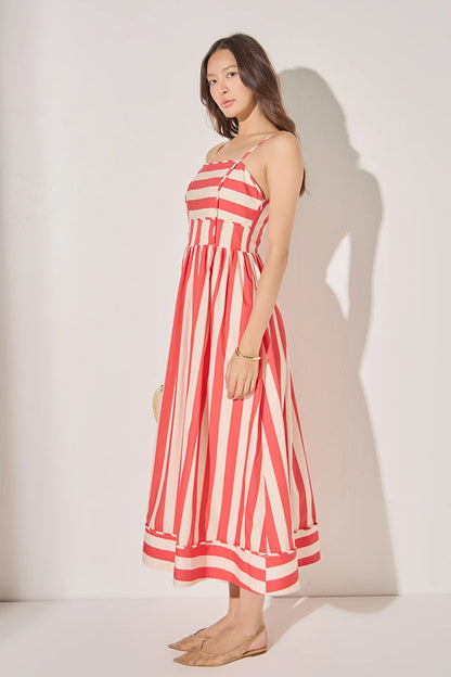 Striped Midi Dress - Red/Ivory