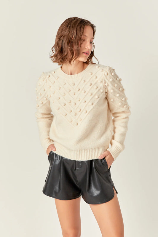 English Factory - Pom Pom Detail Long Sleeve Sweater - Ivory