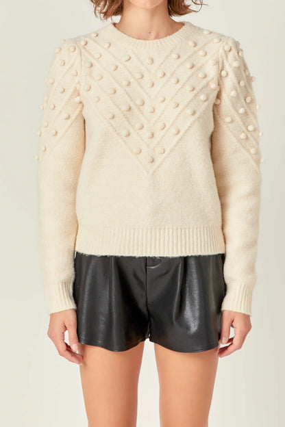 English Factory - Pom Pom Detail Long Sleeve Sweater - Ivory