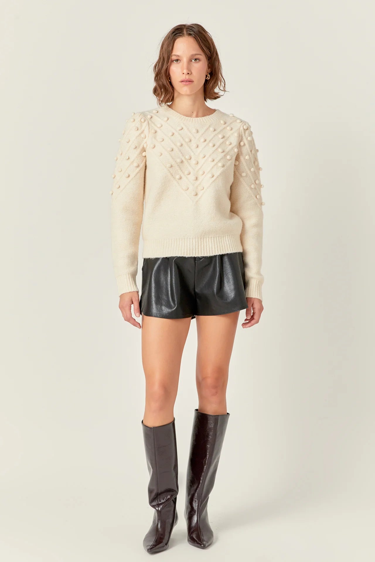 English Factory - Pom Pom Detail Long Sleeve Sweater - Ivory