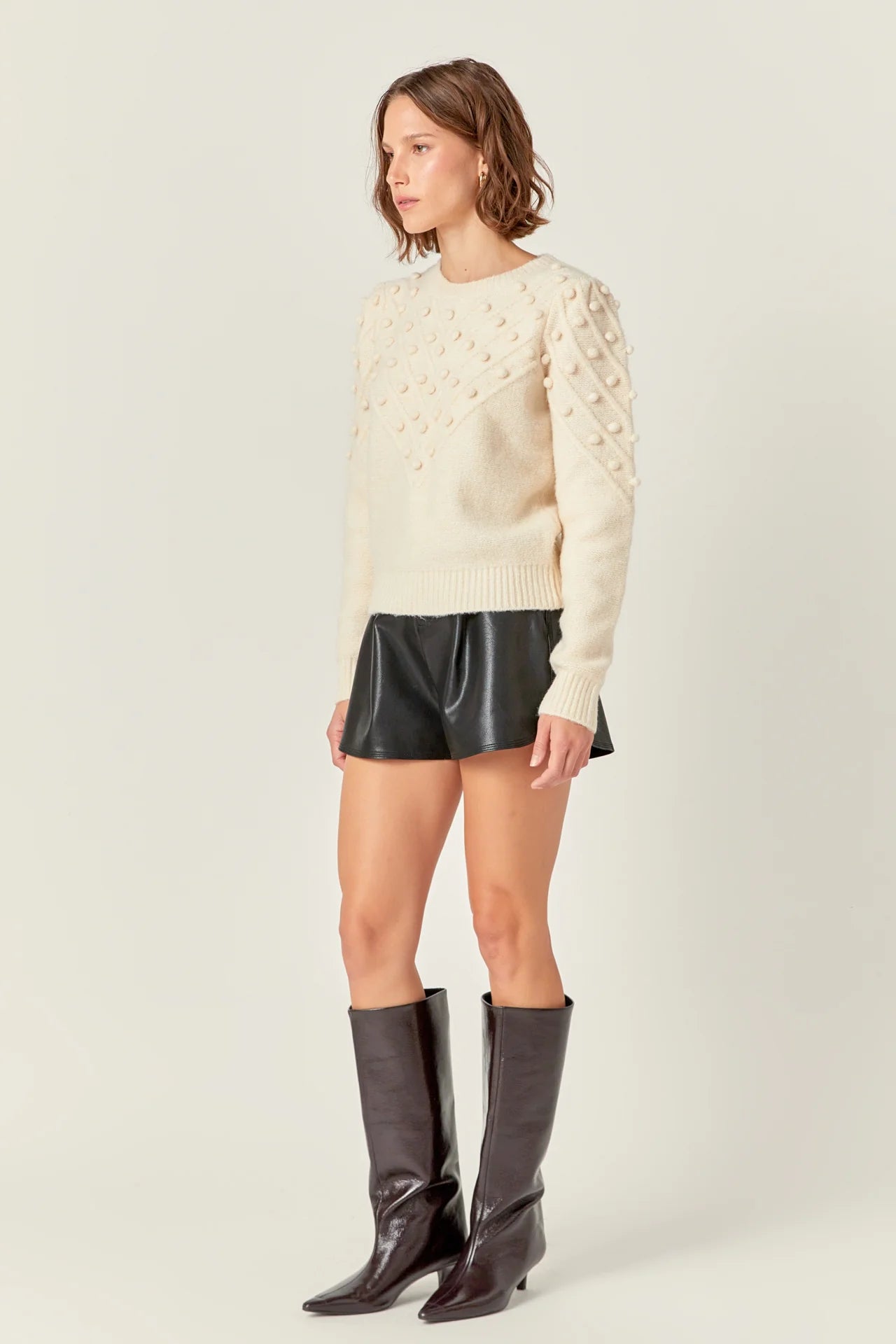 English Factory - Pom Pom Detail Long Sleeve Sweater - Ivory