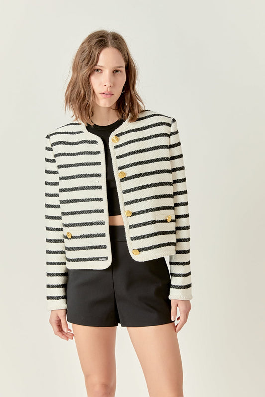 Stripe Tweed Jacket - Off-White/Black