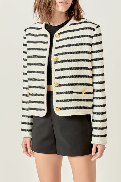 Stripe Tweed Jacket - Off-White/Black