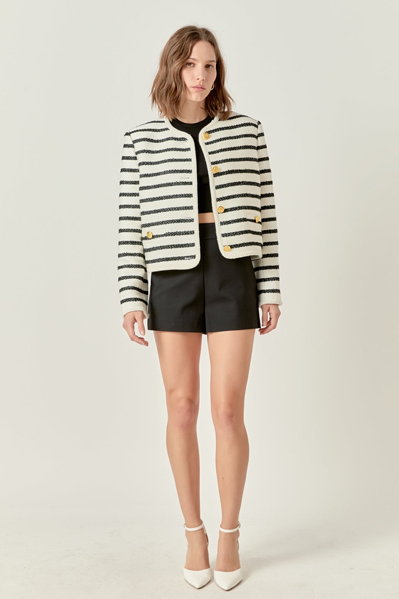 Stripe Tweed Jacket - Off-White/Black