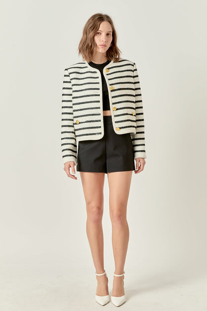 Stripe Tweed Jacket - Off-White/Black