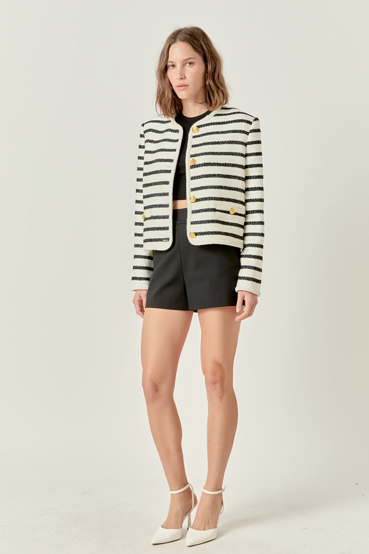 Stripe Tweed Jacket - Off-White/Black
