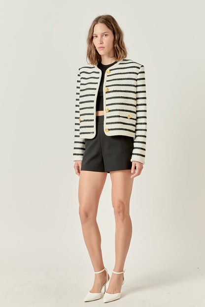 Stripe Tweed Jacket - Off-White/Black