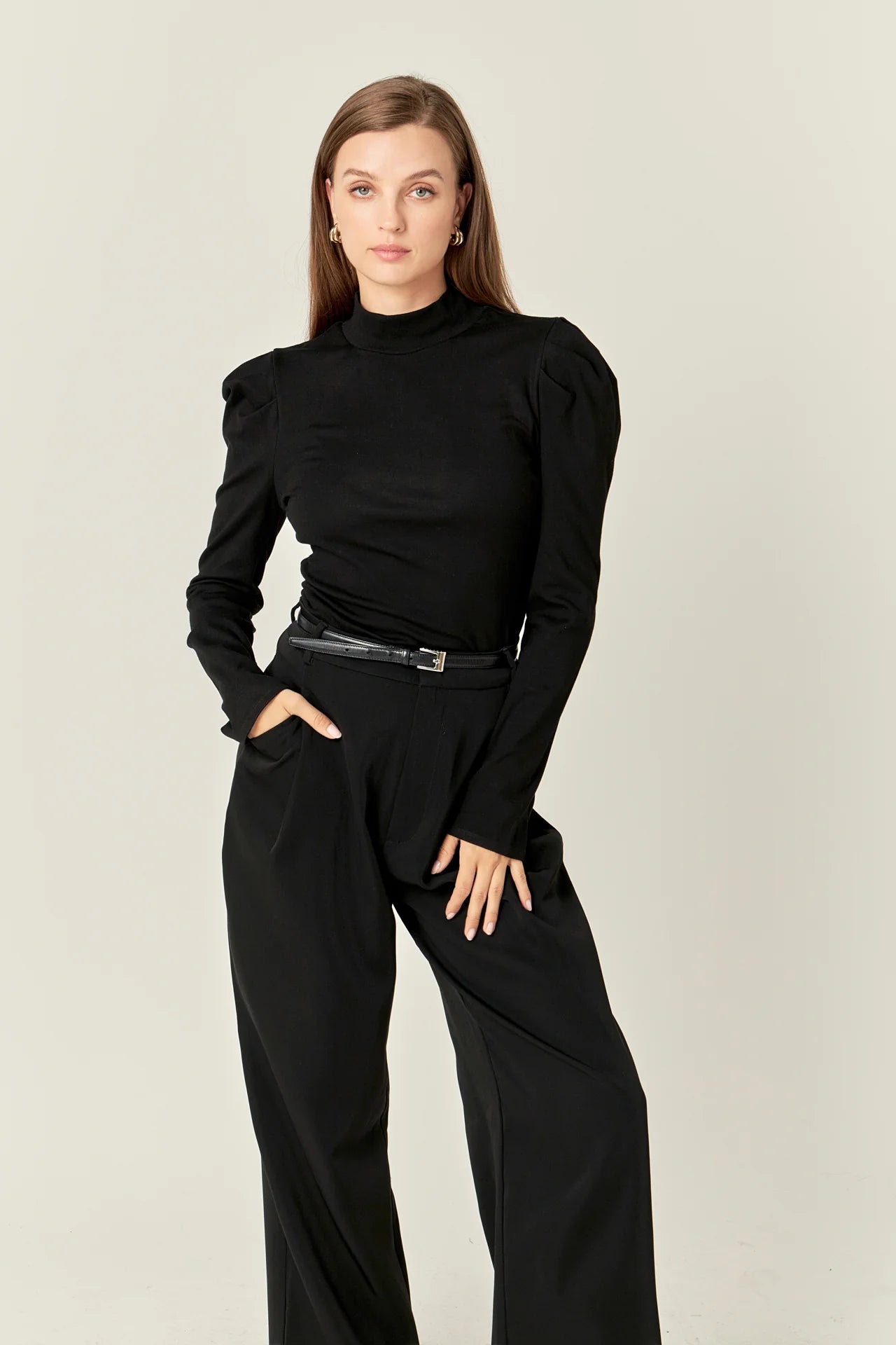 English Factory - Turtle Neck Rib Top - Black