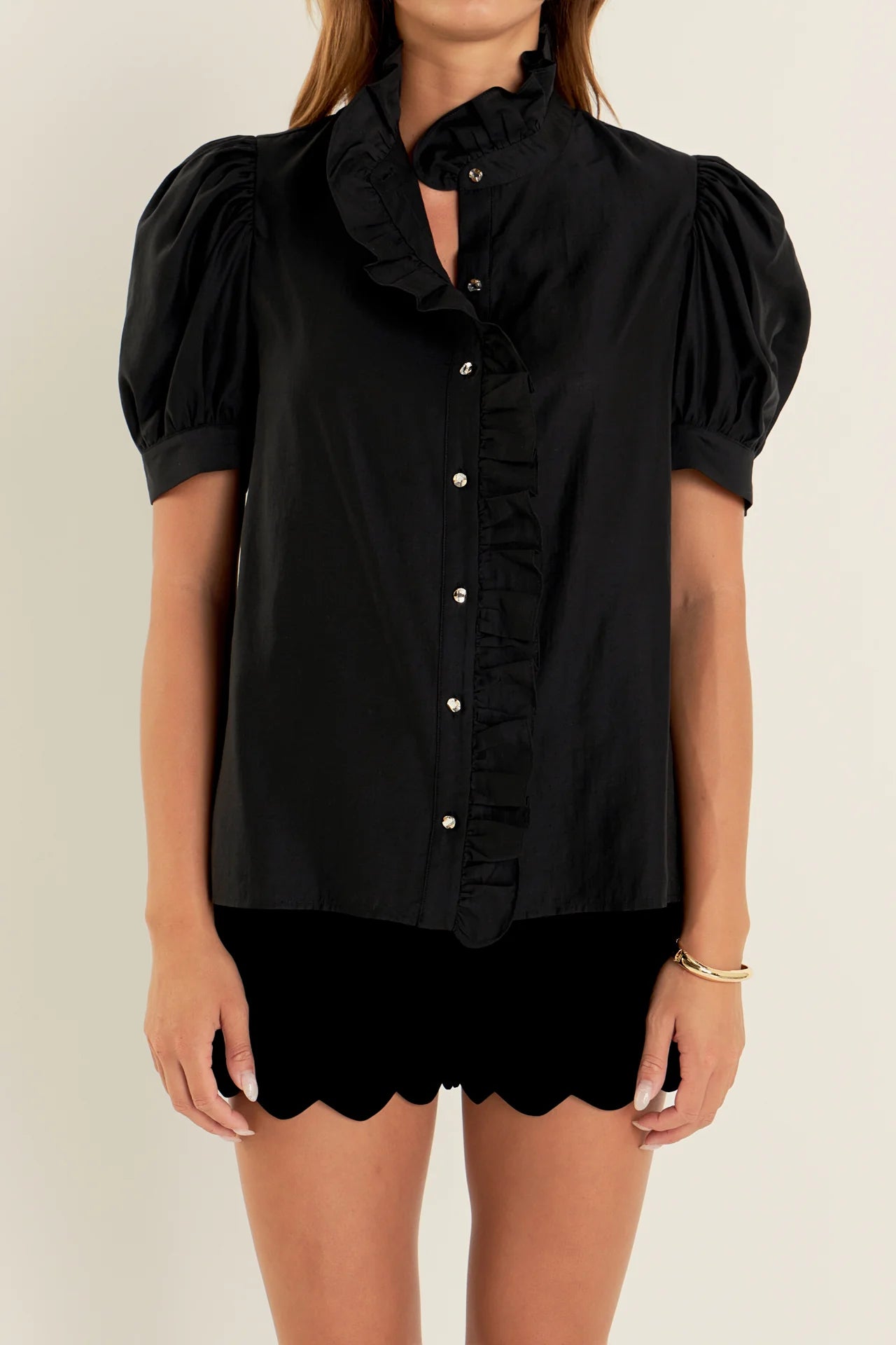 English Factory - Ruffle Pointed Blouse - Black